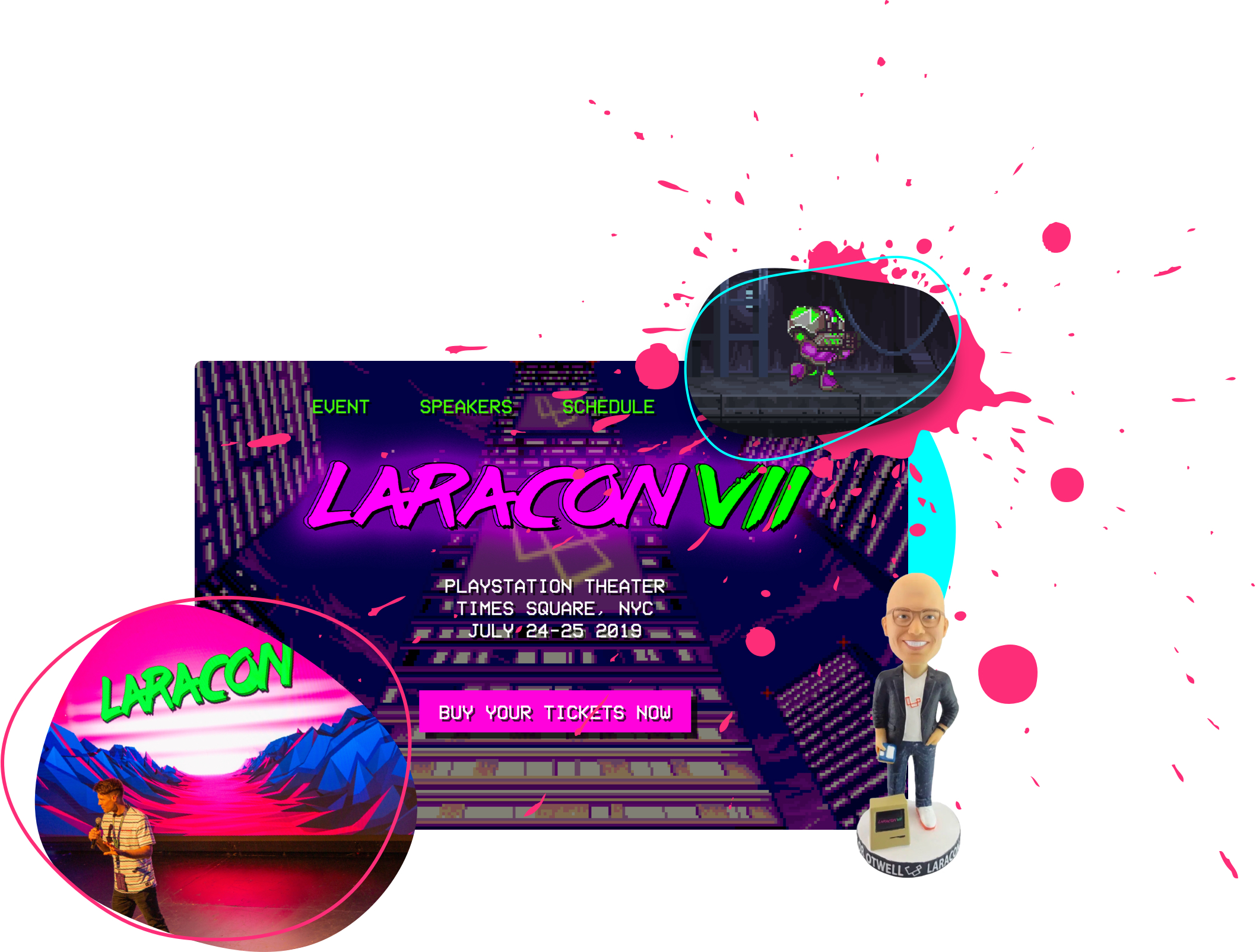Laracon VII Website and Taylor Otwell Bobblehead
